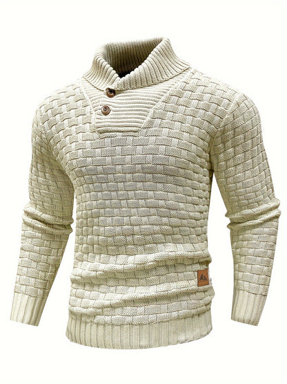Maglione Uomo in Maglia Waffle con Collo a Sciarpa