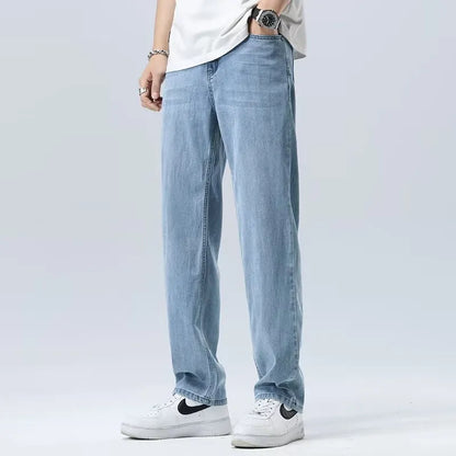 Pantalones para hombre de pierna ancha en tejido Ice Silk con bragueta de cremallera – pierna recta
