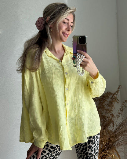 Women's Mussola Oversized Blouse, Loose Fit, Pastel Yellow