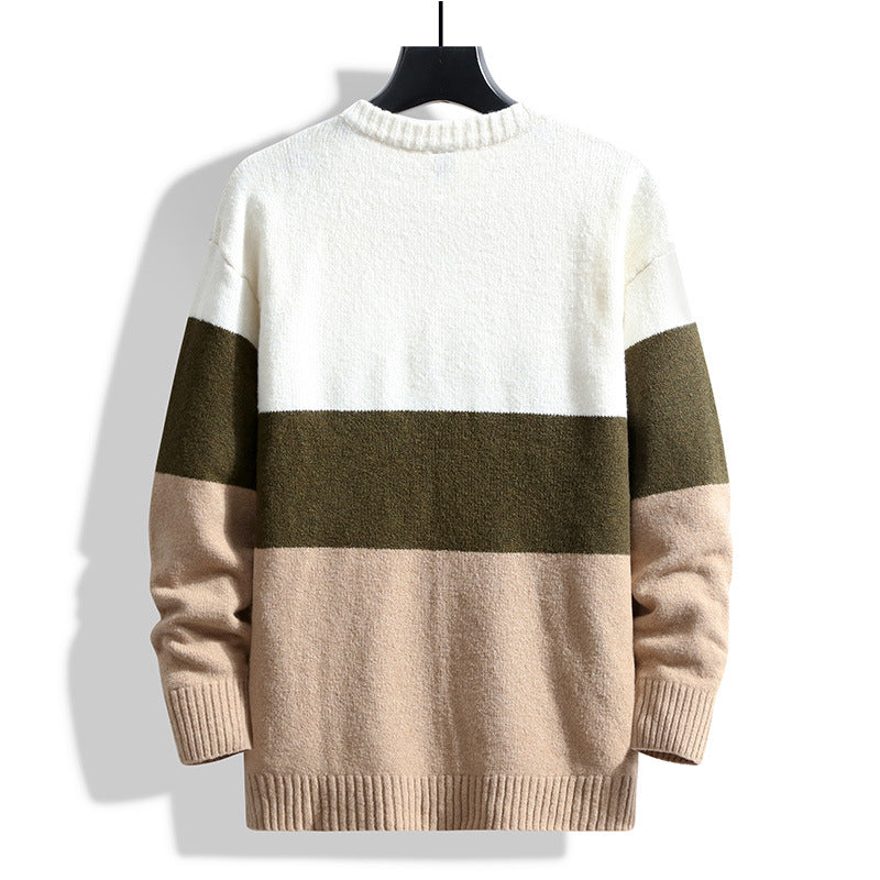Men's Sweater with Crew Neck and Ribbed Hem