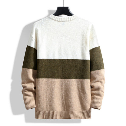 Men's Sweater with Crew Neck and Ribbed Hem