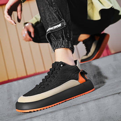 Men's Lace-Up Sneakers with Artificial PU Upper and Thick Rubber Sole