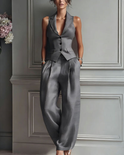 Completo Donna Due Pezzi con Gilet e Pantaloni a Gamba Dritta – Completo Elegante
