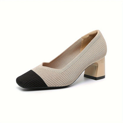Women's Low-Cut Shoes with Wide Heel, Stretch Upper, and Padded Insole