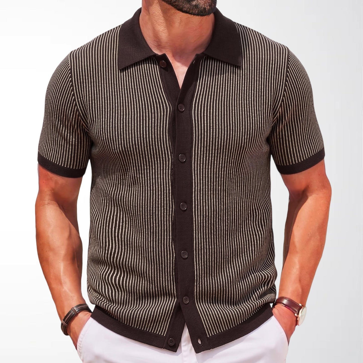 Polo Uomo in Maglia a Maniche Corte con Righe Verticali – Vestibilità Aderente