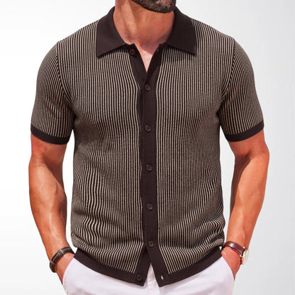 Polo Uomo in Maglia a Maniche Corte con Righe Verticali – Vestibilità Aderente