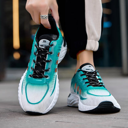 Men's Sport Sneakers with Laces, Thick Sole, and Round Toe