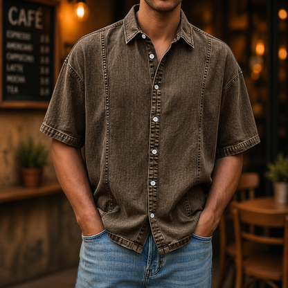 Camicia Uomo a Maniche Corte con Bottoni e Colletto Classico – Vestibilità Comoda Casual