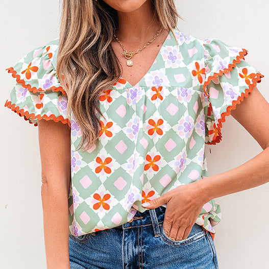 Women's Shirt with Multicolor Geometric Pattern – Chiffon Style