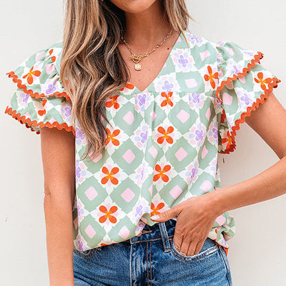 Women's Shirt with Multicolor Geometric Pattern – Chiffon Style