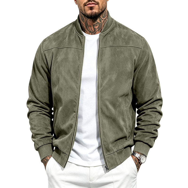 Chaqueta bomber para hombre de estilo ante, con cremallera completa, mangas largas y corte holgado.