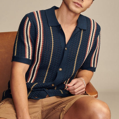 Polo Uomo Estiva a Righe Traforate con Maniche Corte – Stile Britannico Casual