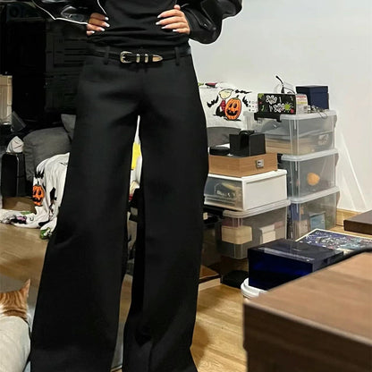 Pantaloni Donna a Vita Bassa Gamba Ampia Taglio Allungato – Look Elegante
