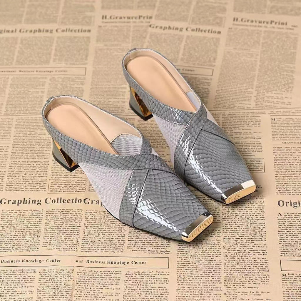 Women's Sandals with Square Toe, Mesh Upper, and Slip-On Design – Casual Sandals
