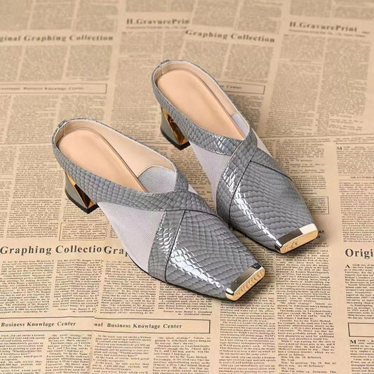 Damesandaler med firkantet tå, overdel i net og design uden lukning – casual sandaler