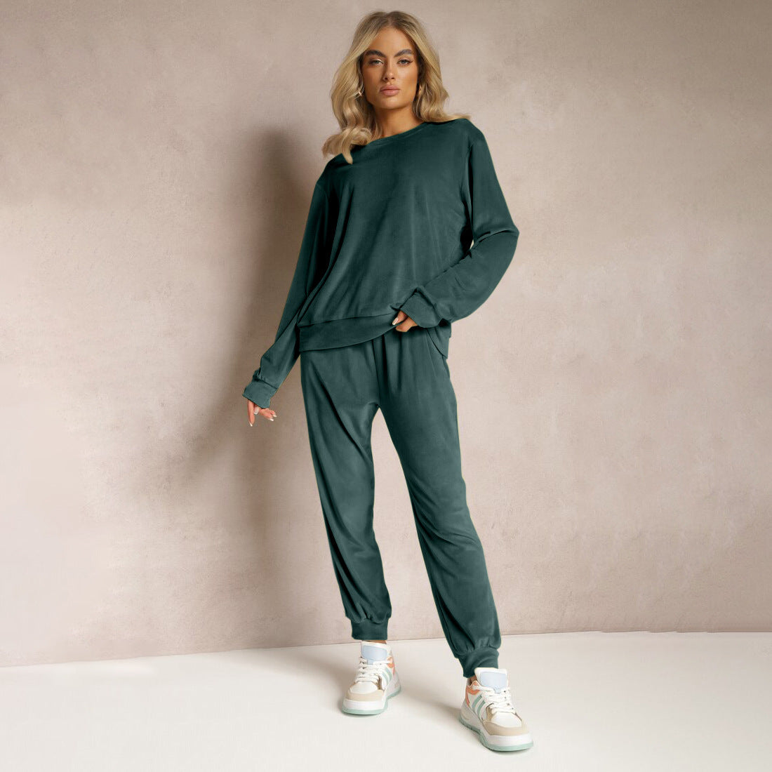 Women's Two-Piece Set with Long Sleeve Top and Straight Leg Pants – Casual Set