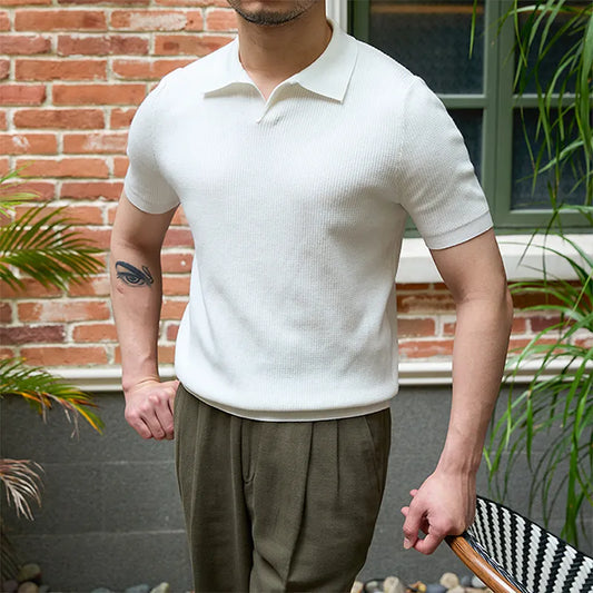 Herreskjorte med lange ærmer, rund hals og ribkanter – Business casual stil