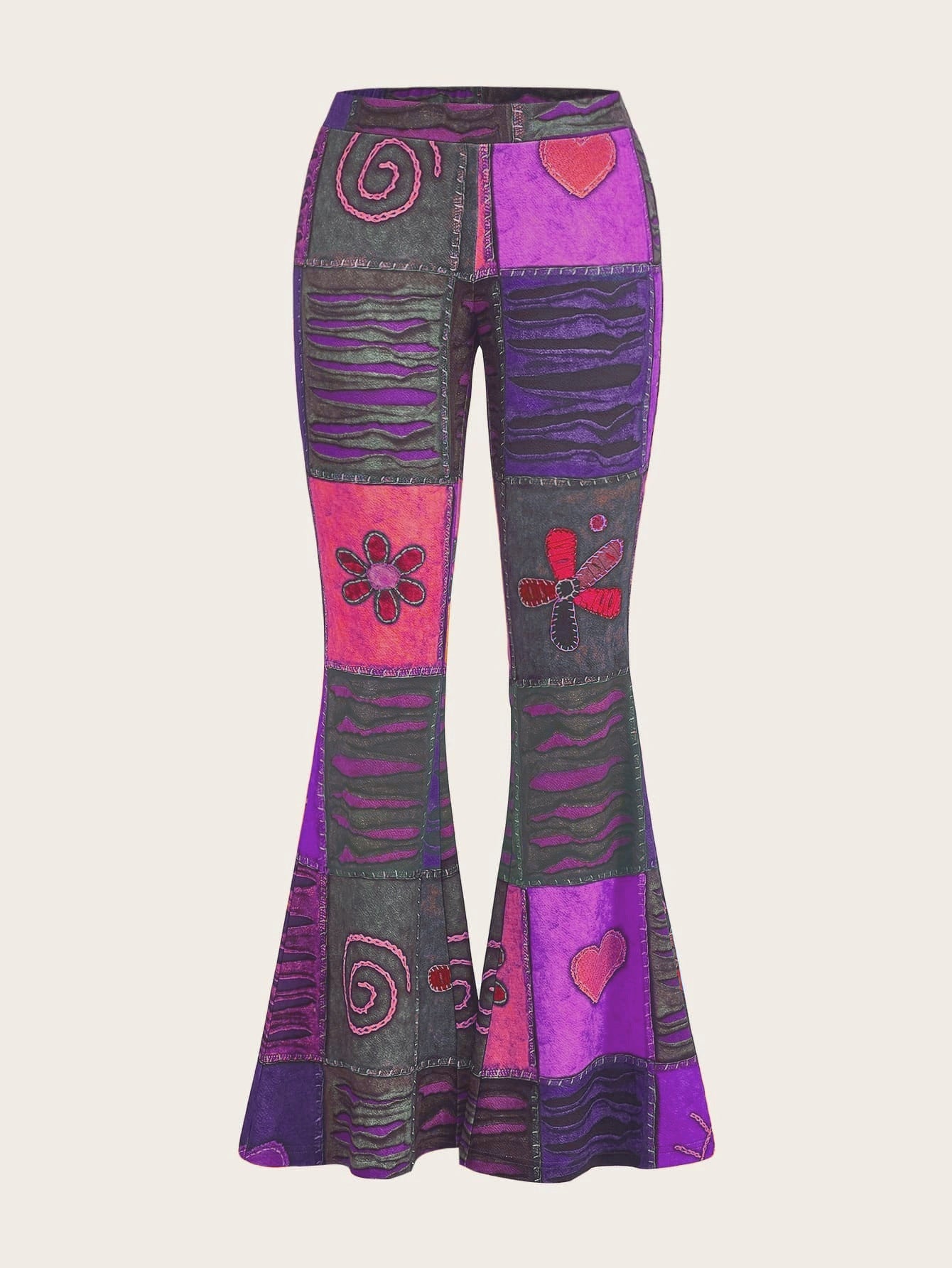 Pantalones de mujer bootcut estampados con motivo abstracto y cintura media