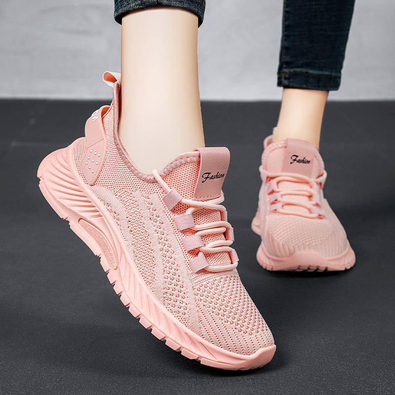 Løbesneakers til kvinder med snørebånd – åndbart mesh og PVC-sål