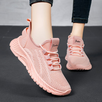 Løbesneakers til kvinder med snørebånd – åndbart mesh og PVC-sål