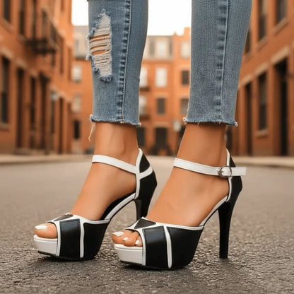 Sandali Donna con Tacco a Spillo Platform, Cinturino alla Caviglia e Design Geometrico – Stile Elegante