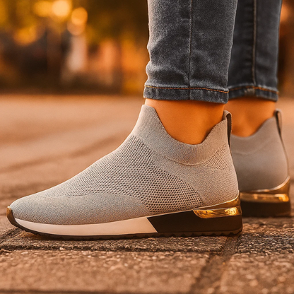 Women's Slip-On Sneakers with Breathable Mesh and Metallic Heel