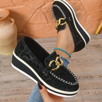 Mocassini Donna con Zeppa e Soletta Imbottita – Dettagli Leopard Oro