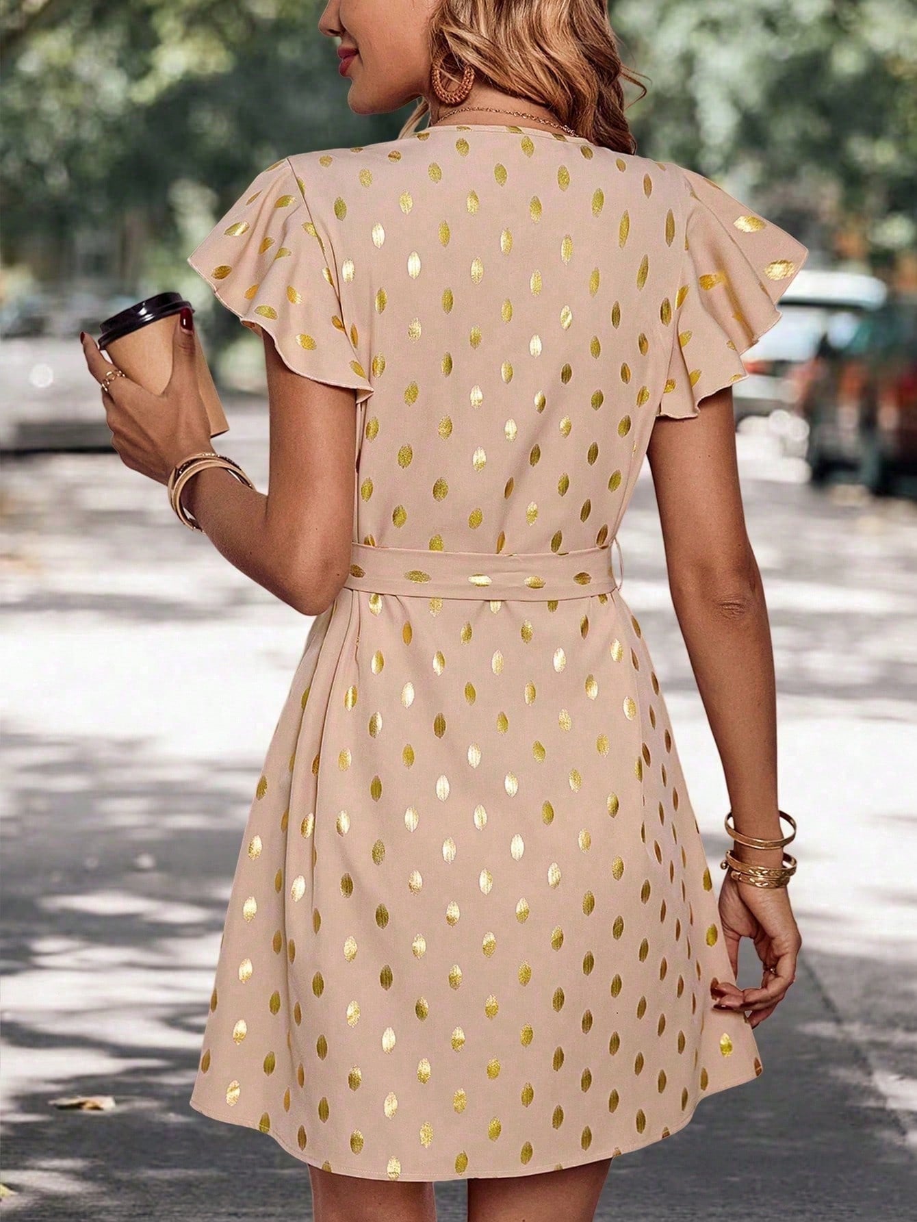 Vestido midi de verano para mujer con estampado de lunares, cintura alta y línea en A – mangas largas