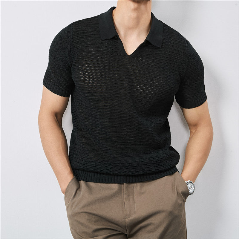 Maglia Polo Uomo a Maniche Corte con Design Asimmetrico – Vestibilità Ampia