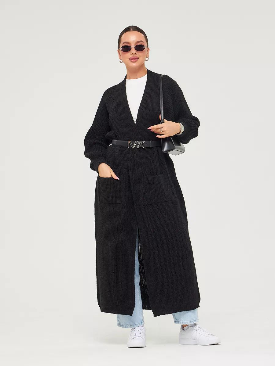 Women's Long Knit Cardigan with Pockets and Front Opening
