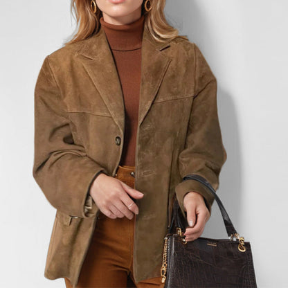 Blazer de mujer para otoño con bolsillos, corte regular y mangas largas