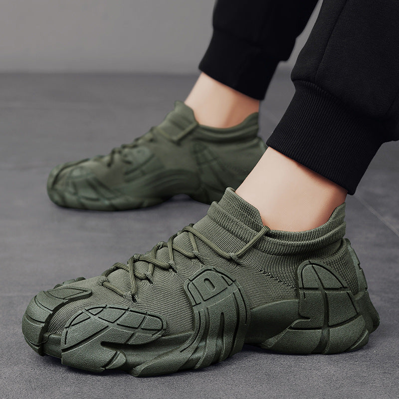 Men's Running Sneakers with Laces, Round Toe, and Thick Sole