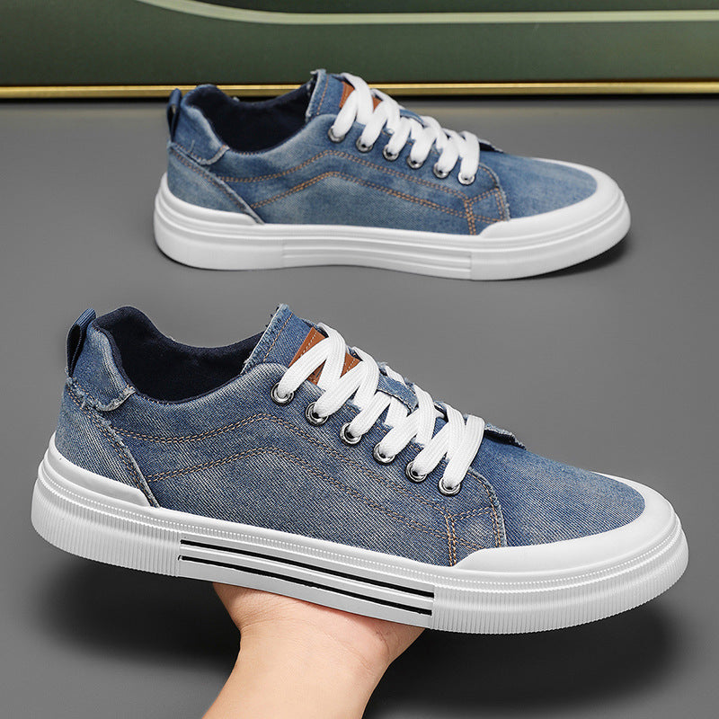 Men's Low-Cut Sneakers with Laces, Flat Heel, and Round Toe
