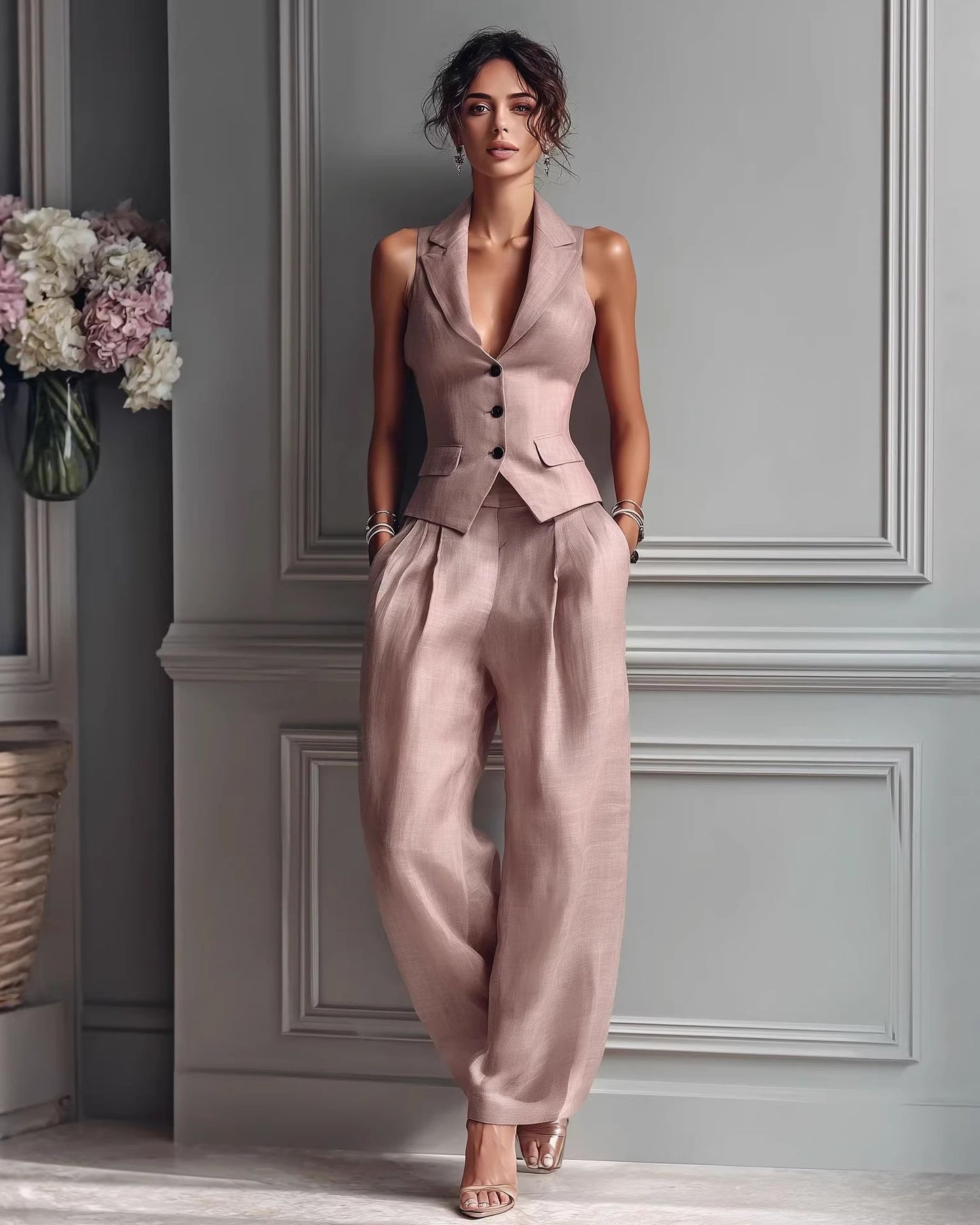 Completo Donna Due Pezzi con Gilet e Pantaloni a Gamba Dritta – Completo Elegante