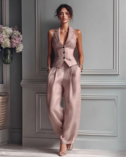 Completo Donna Due Pezzi con Gilet e Pantaloni a Gamba Dritta – Completo Elegante