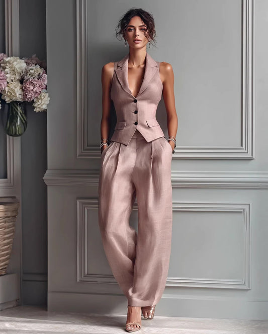 Women's Two-Piece Set with Vest and Straight-Leg Pants – Elegant Outfit
