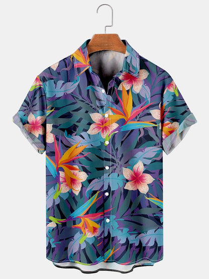 Camicia Uomo a Maniche Corte con Stampa Floreale e Tessuto Elasticizzato – Stile Casual