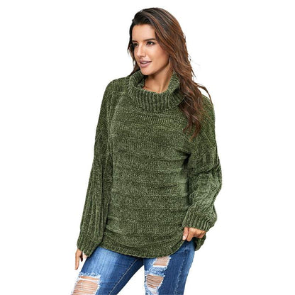 Women's Winter Sweater with Turtleneck, Solid Color, Long Sleeves