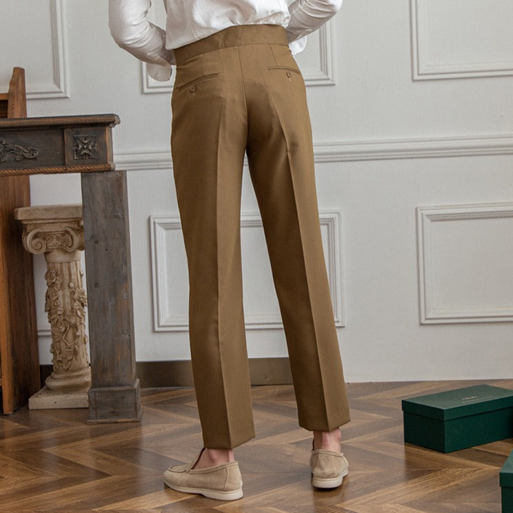 Pantaloni Uomo da Abito Dritti Vita Media Antipiega con Chiusura a Fibbia – Stile Formale
