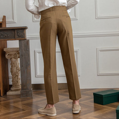 Pantaloni Uomo da Abito Dritti Vita Media Antipiega con Chiusura a Fibbia – Stile Formale
