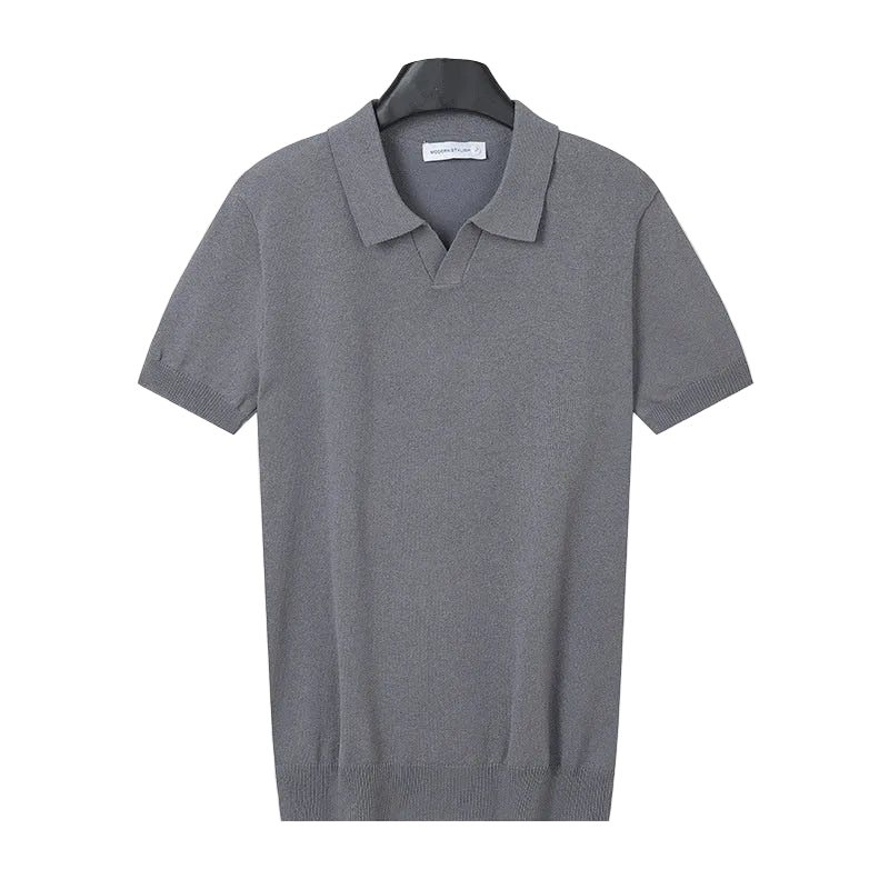 Sommerpolo til mænd i strik med korte ærmer og slim fit