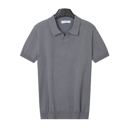 Sommerpolo til mænd i strik med korte ærmer og slim fit