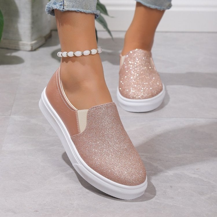 Women's Moccasins with Sequins and Elastic Band – Flat Rubber Sole