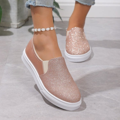 Women's Moccasins with Sequins and Elastic Band – Flat Rubber Sole