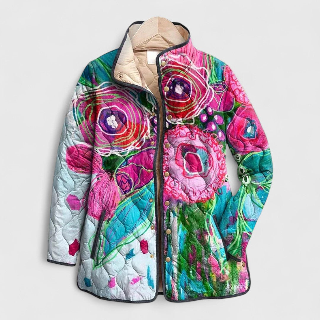 Women's Quilted Winter Jacket with Vintage Floral Pattern