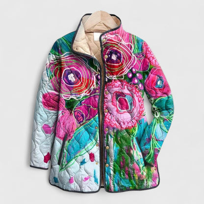 Women's Quilted Winter Jacket with Vintage Floral Pattern