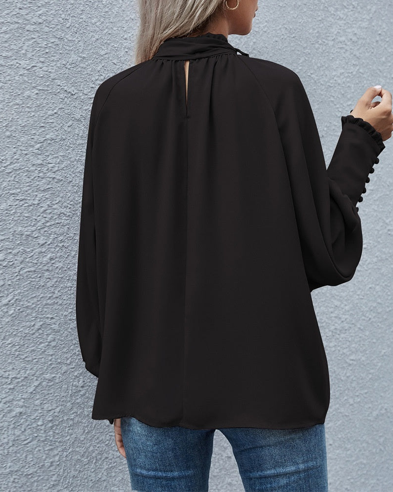 Women's Long-Sleeve Blouse with Tie and Puff Sleeves