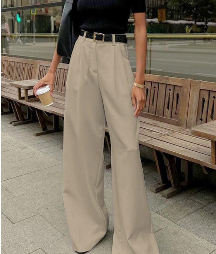 Pantalones de Mujer de Cintura Alta con Pierna Recta y Corte Amplio