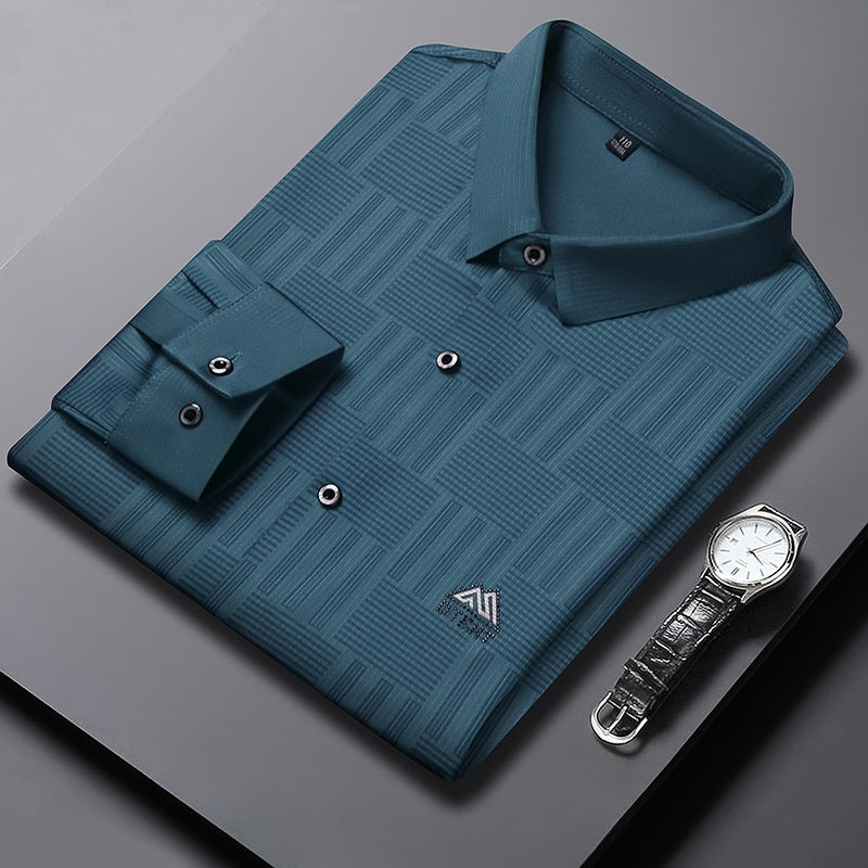 Camisa de Hombre Otoñal de Manga Larga para Negocios con Motivo de Rayas y Corte Regular