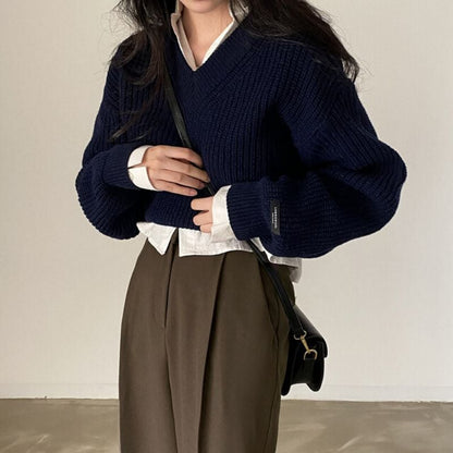 Damepullover med let patch og lange ærmer